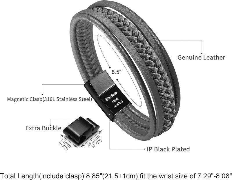 Murtoo Mens Leather Bracelet with Clasp Cowhide Multi-Layer Braided Leather Mens Bracelet - Image 2